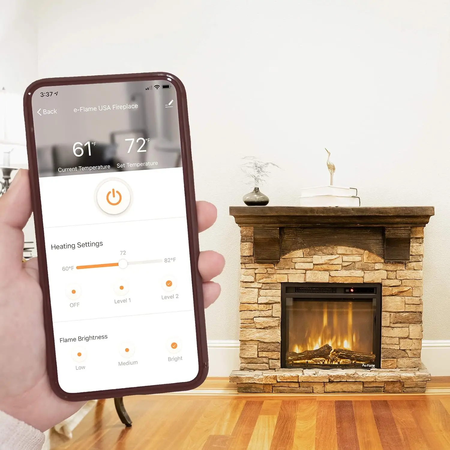 Kodiak LED Electric Fireplace Stove - Faux Wood and Stone Mantel - Remote - 3D Log and Fire 11.6"D X 36"W X 33"H 3