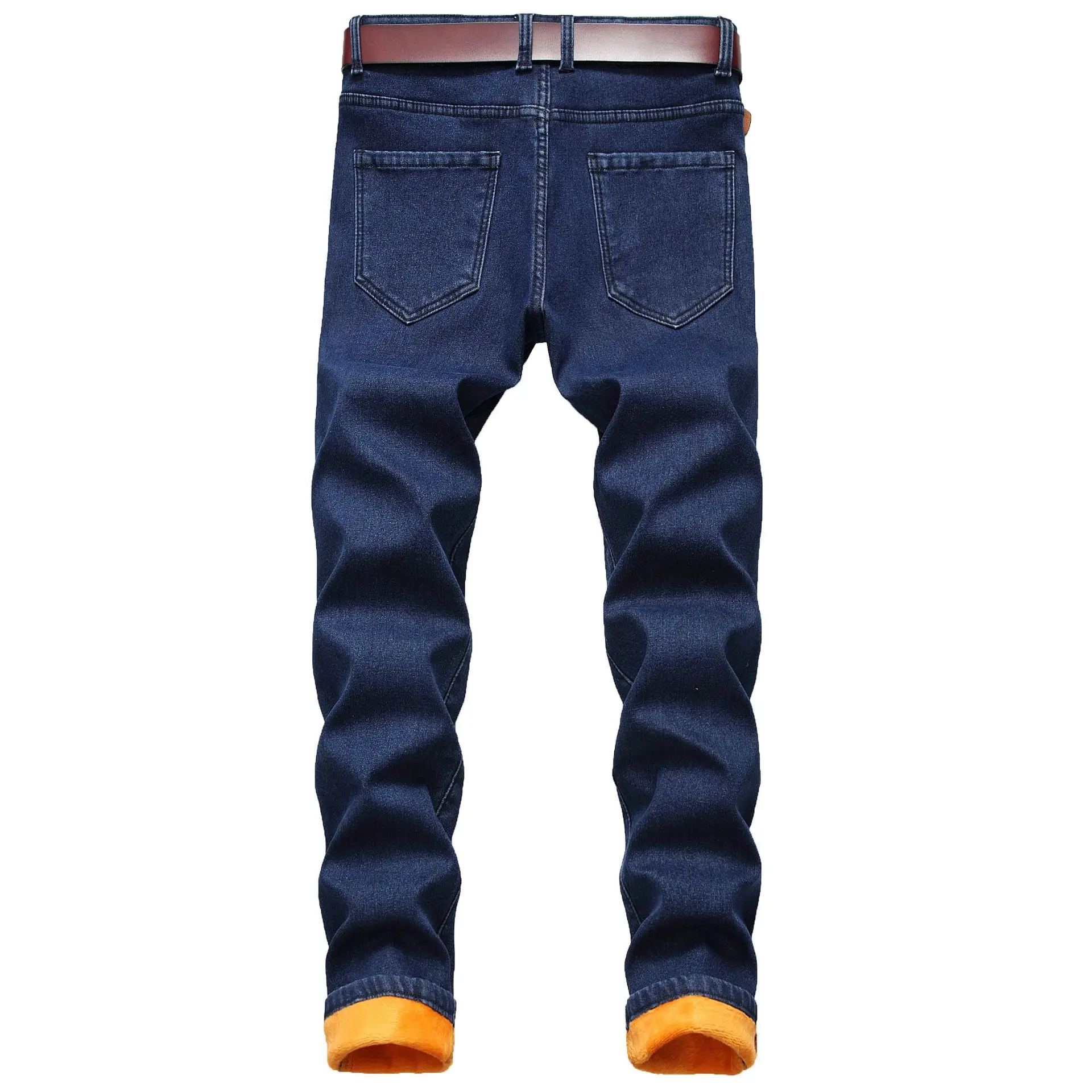 2024 Winter New Men's Warm Slim Fit Jeans Business Fashion Thicken Denim Trousers Fleece Stretch Brand Pants Plus Size 30-40