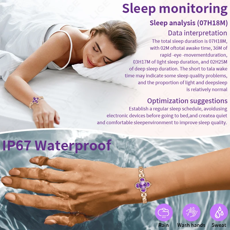 LIGE Luxury Ladies Quartz Watches Smart Bracelet Woman Heart Rate Blood Pressure Monitor AI Health Smart Watch Women Sport Band