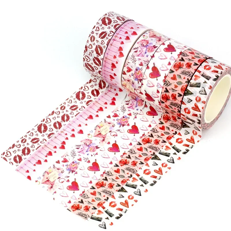 1PC. 10M Decor Cute Flower Hearts Lips Paper Valentine Washi Tape for Scrapbooking Journaling Material Masking Tape Stationery 3
