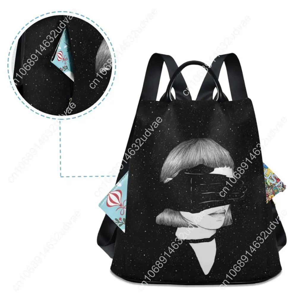 Black Backpack Women Back Packs Bolsa Feminina Art Portrait Print School Backpacks For School Teenagers Girls Rucksack Sac A Dos