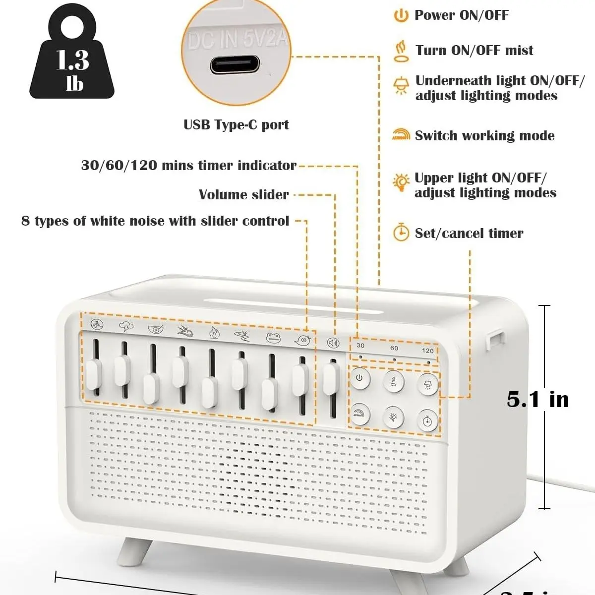 Bluetooth Speaker White Noise Aromatherapy Humidifier Night Light Combination Of 8 Group Nature Soundsleep Aid Gifts