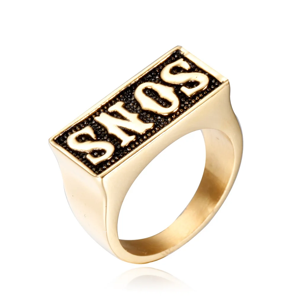 Megin Stainless Steel Titanium Sons of Anarchy Punk English Letter Vintage Rings for Men Women Couple Friends Gift Jewelry Bague