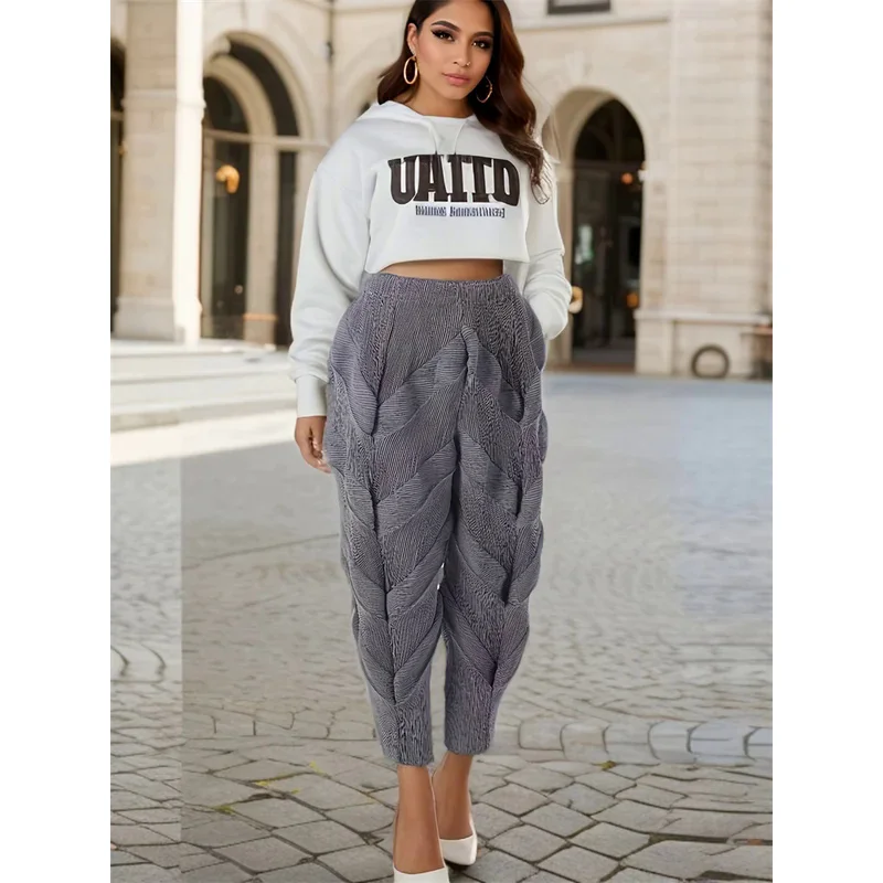 

Брюки Miyake женские плиссированные повседневные, Модные шаровары с завышенной талией, универсальные свободные штаны с твист, осень 2024