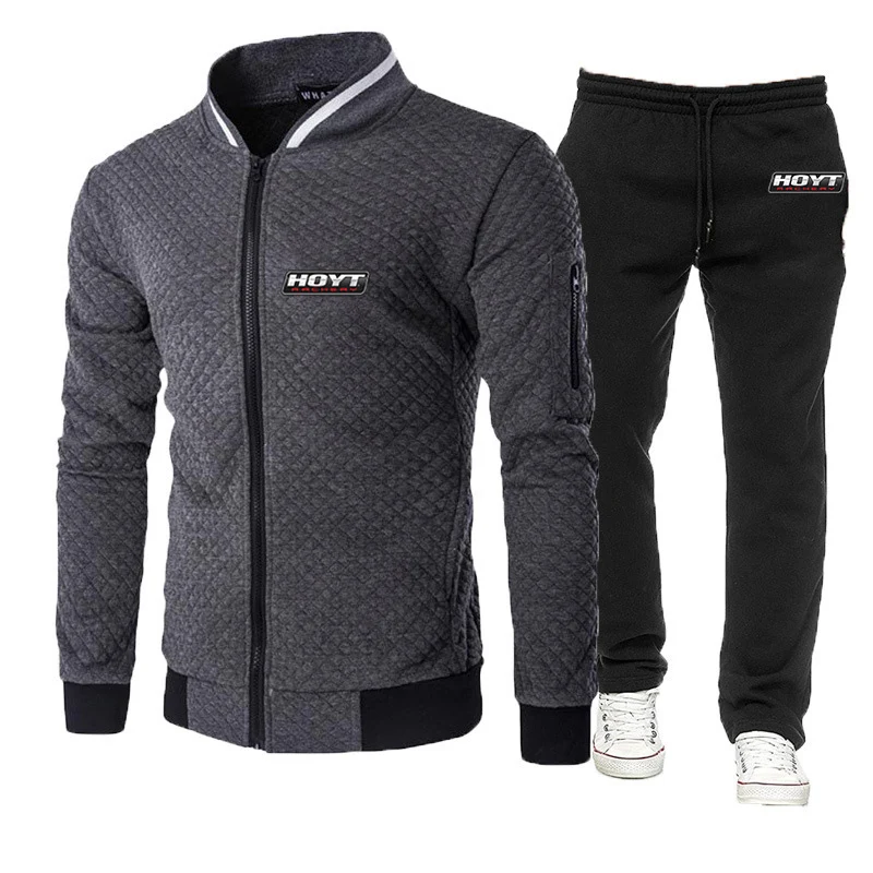 2023 men's new Hoyt archery spring and autumn slim zipper sweatshirt+pants pullover casual sportswear suit