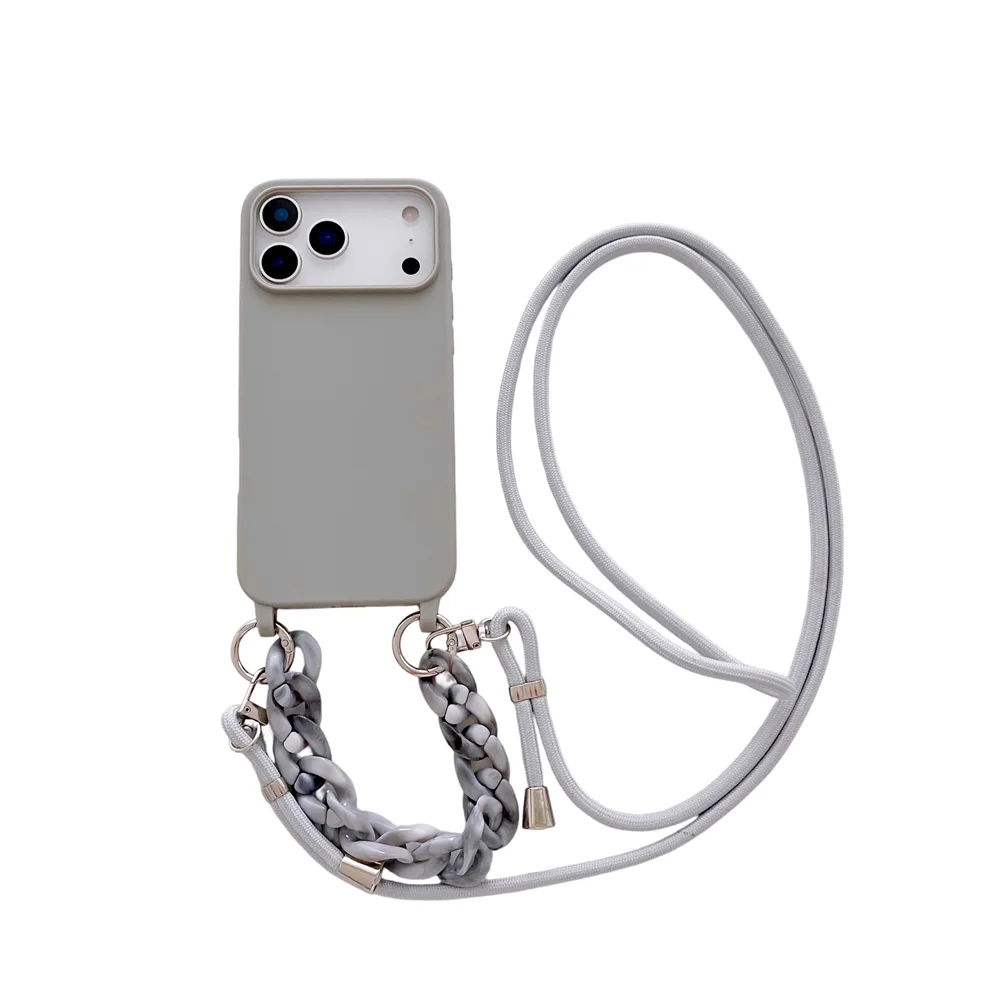 Elegant Crossbody Lanyard Marble Acrylic Chain Phone Case with Soft Matte Finish