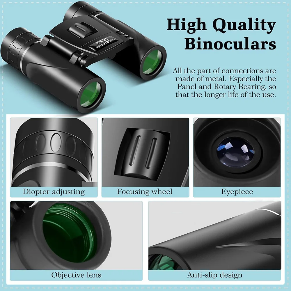 Mini Compact Lightweight 8x21 Small Binoculars for Concert Opera Sports Game Outdoors Hiking Travel Kids Bird Watching Christmas 4