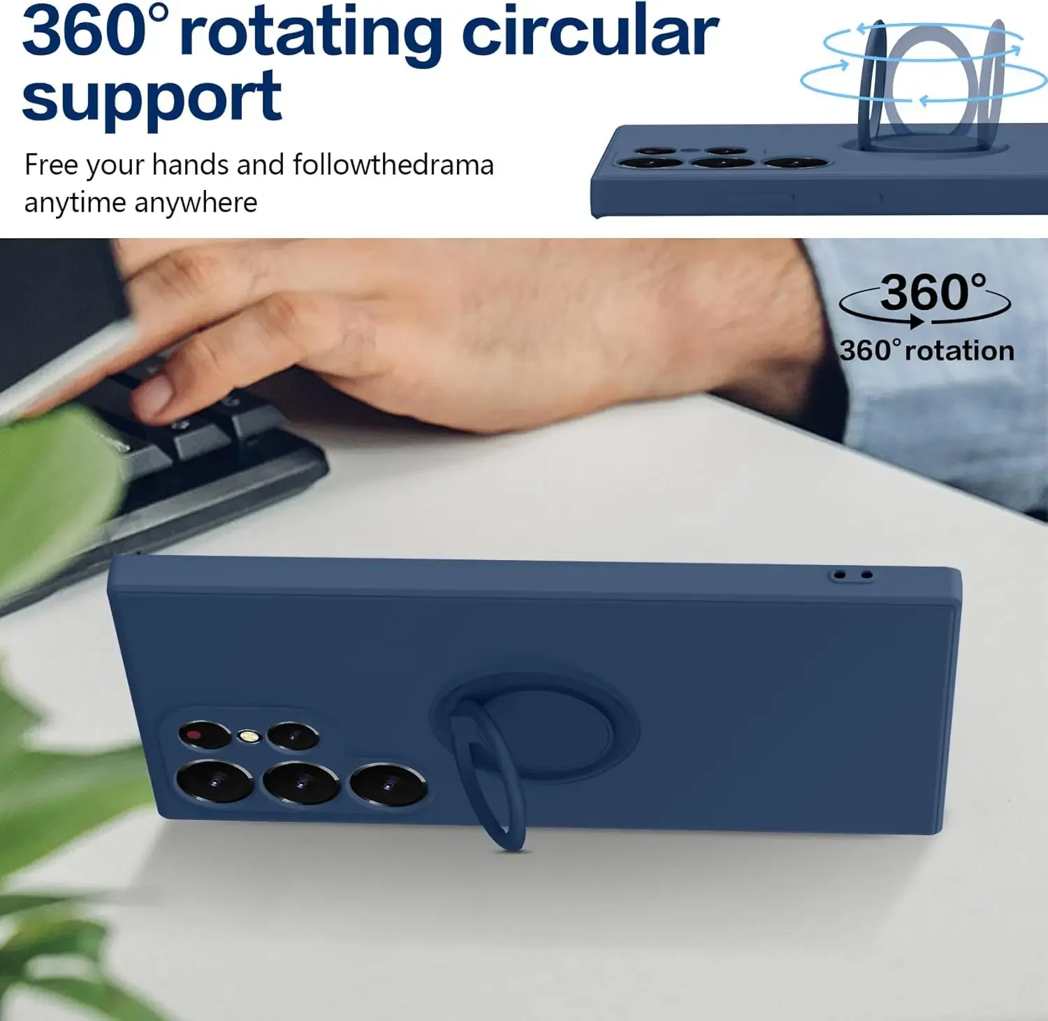 Premium Shockproof Phone Case with 360° Rotatable Ring Holder - Soft Silicone Protection