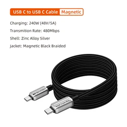 CABLETIME 240W Magnetic Fast Charging USB - C Power Cable - 1m (Black)