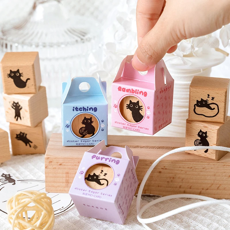 

Black Cat Wooden Seal Stamp Cute Kitty Decorative Wood Stamps For Journal Diary Scrapbook Letter DIY Craft Card Making