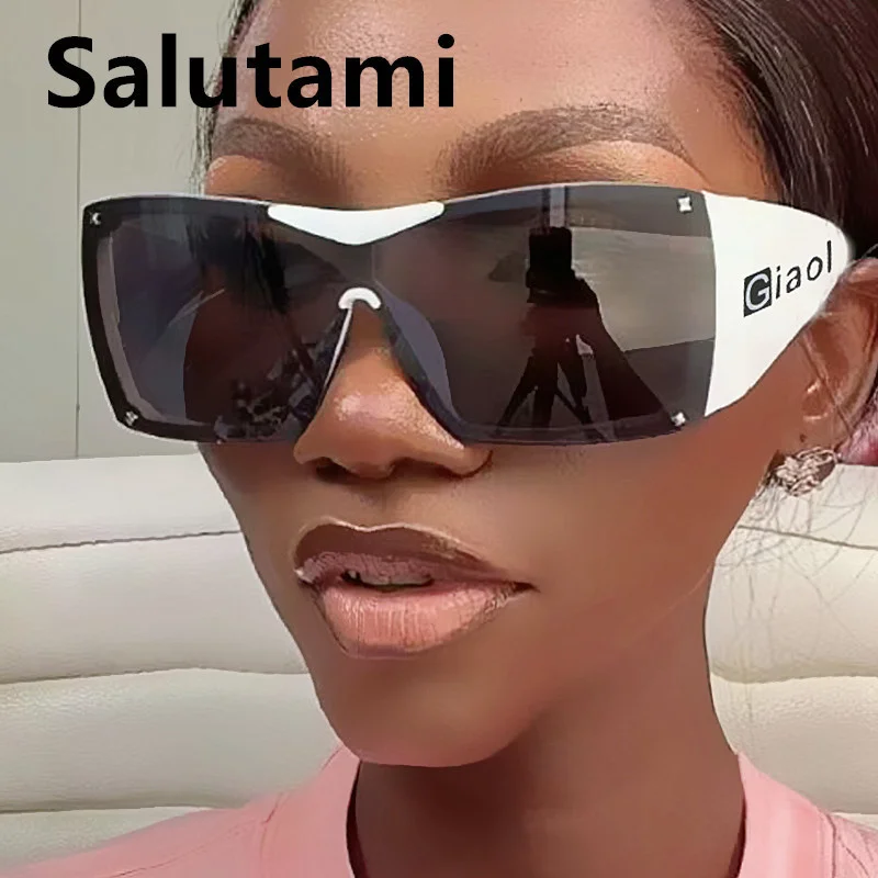 

2023 New Rectangle One Piece Y2k Sunglasses For Women Vintage Oversized Wide Leg Hip Hop Rivet Sun Glasses Female Sexy Shades