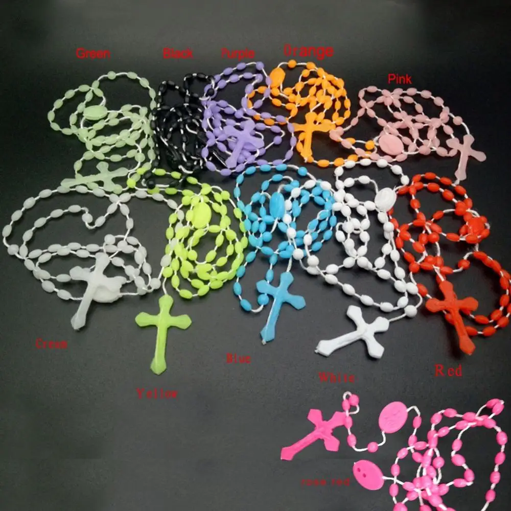 Multicolor Rosaries Dark Plastic Rosary Beads Bright Necklace Luminous Cross Necklace Catholicism Prayer Jewelry 1Pc women necklace,men necklace
