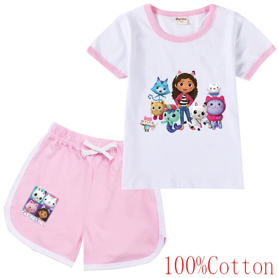 

Детская летняя одежда Gabbys для кукольного домика, хлопковая футболка для маленьких девочек и мальчиков + шорты, комплект из 2 предметов, детская одежда, спортивные костюмы