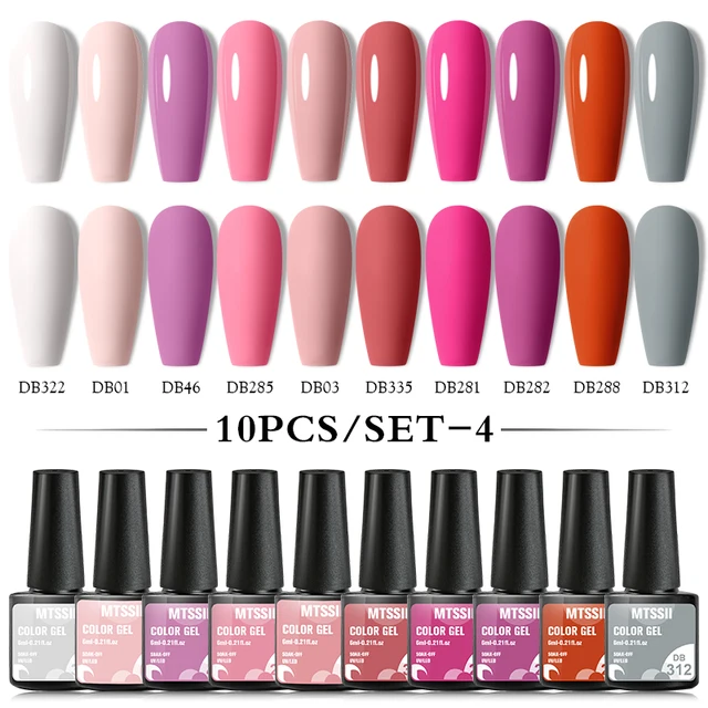 Mtssii 10Pcs/set Color Gel Nail Polish Set 100 Colors Semi Permanent UV Led Gel Varnish Soak Off Nail Lacquers Base Top Coat ZH18423 10PCS