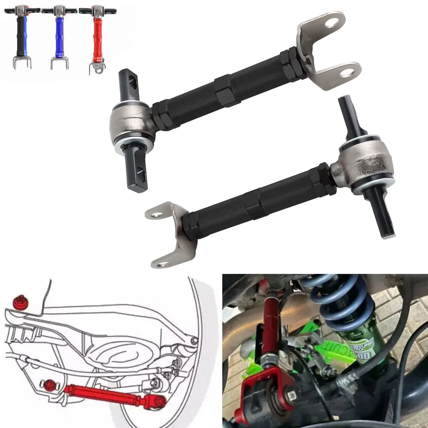 Car Suspension Parts Adjustable Rear Camber Control Arms Black 01-05 Honda Civic 02-06 Acura RSX Suspension accessories