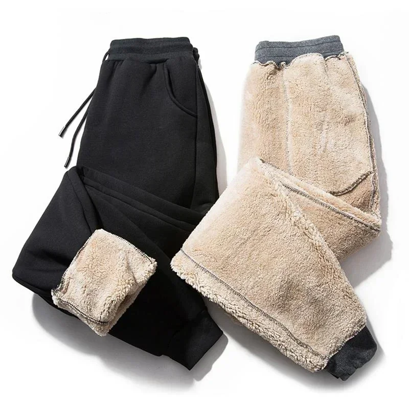 

Men Sweatpants Trousers 2022 Male Heavy Lambswool Casual Plush Warm Pants Fleece Thick Joggers Winter Fashion Black New Cotton