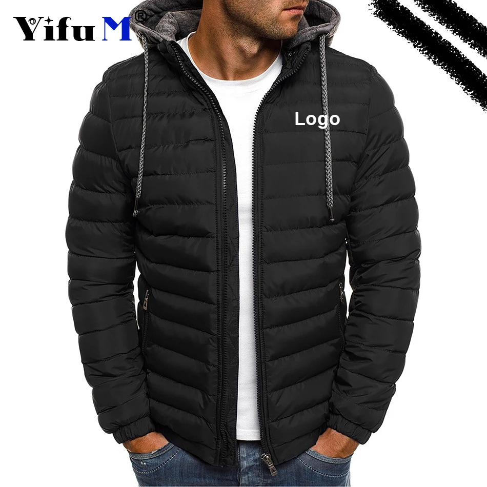 Custom Your Logo Men Hoody Zipper Coat Down Sports Jacket Casual Trendy Menswear Windproof Jacket 2023 Autumn Outwear Male Tops