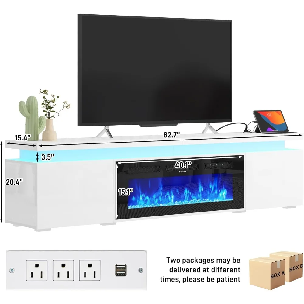 71Inch LED TV Stand with 40In for 80Inch TV,Modern Fireplace TV Stand,High Gloss TV Console Entertainment Center 2