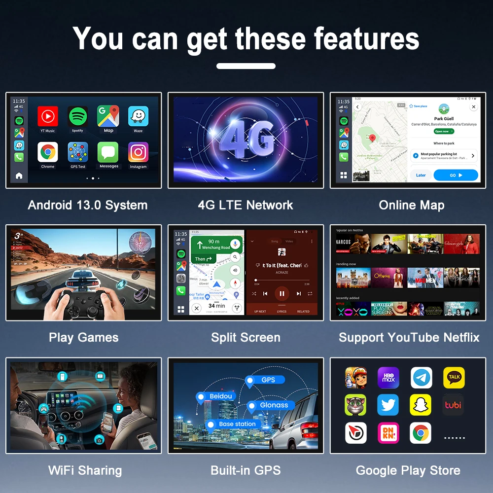 Carlinkit Android 13 uchwyt na Tv Box Netflix dla YouTube bezprzewodowy CarPlay Android Ultra 8 + 128G QCM665 4G LTE GPS sklep google Play