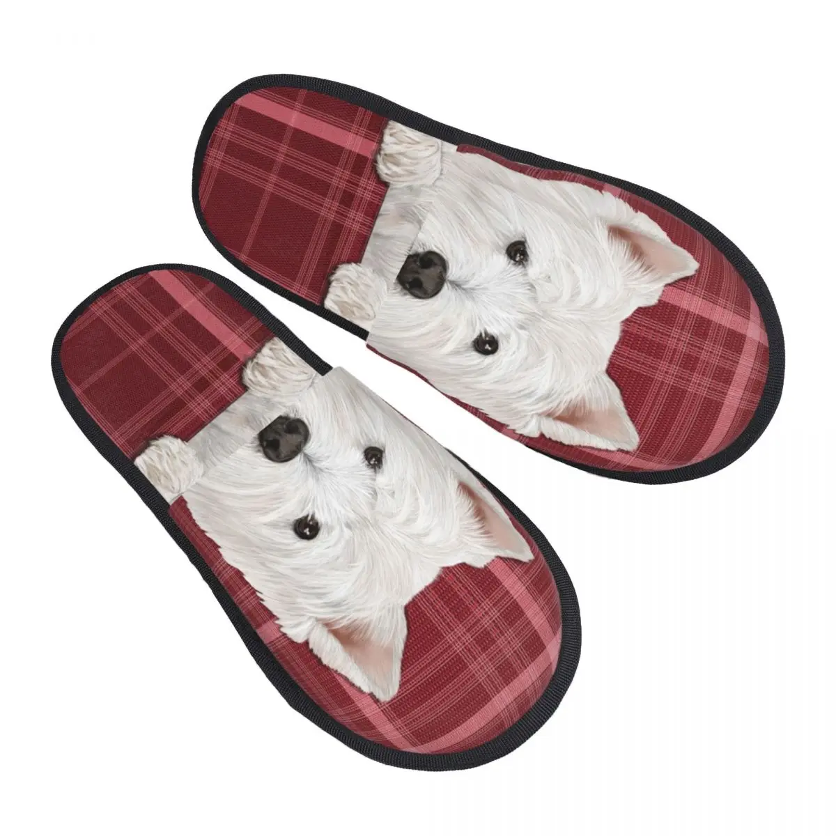 

West Highland White Terrier Dog House Slippers Women Cozy Memory Foam Westie Slip On Hotel Slipper Shoes