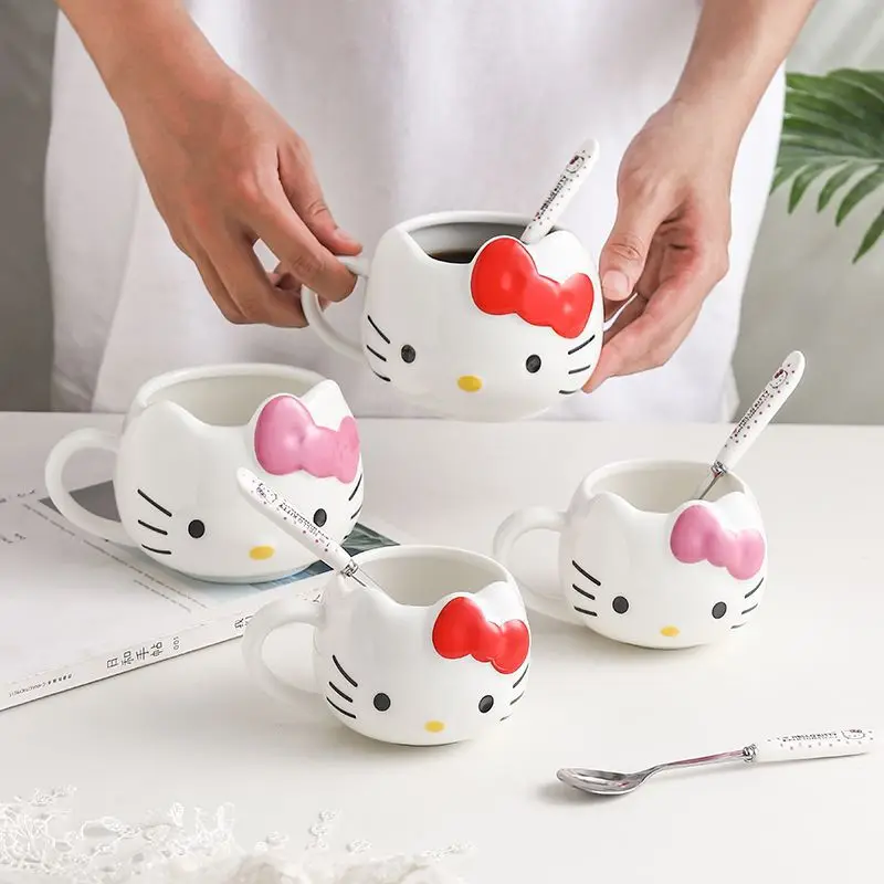 Sanrio аниме Hello Kitty керамическая кружка чашка для молока кофе Милая домашняя симпатичная мультяшная форма рельефная кружка пара чашка для воды для девочек Подарки