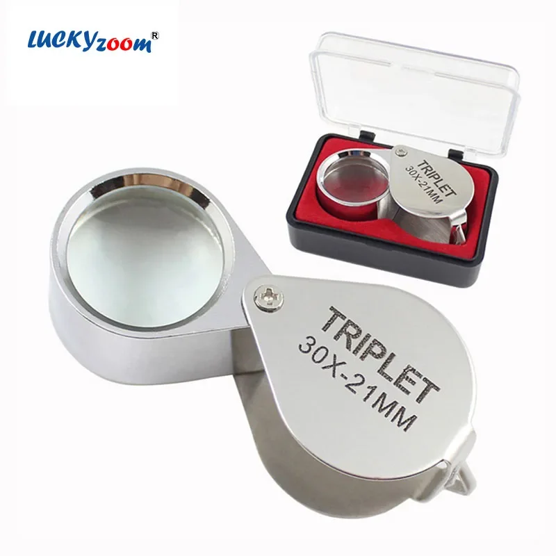 Foldable Pocket Magnifier 10X 20X 30X Metal Mini Magnifying Glass Handheld Silver Jewelry Loupe Portable