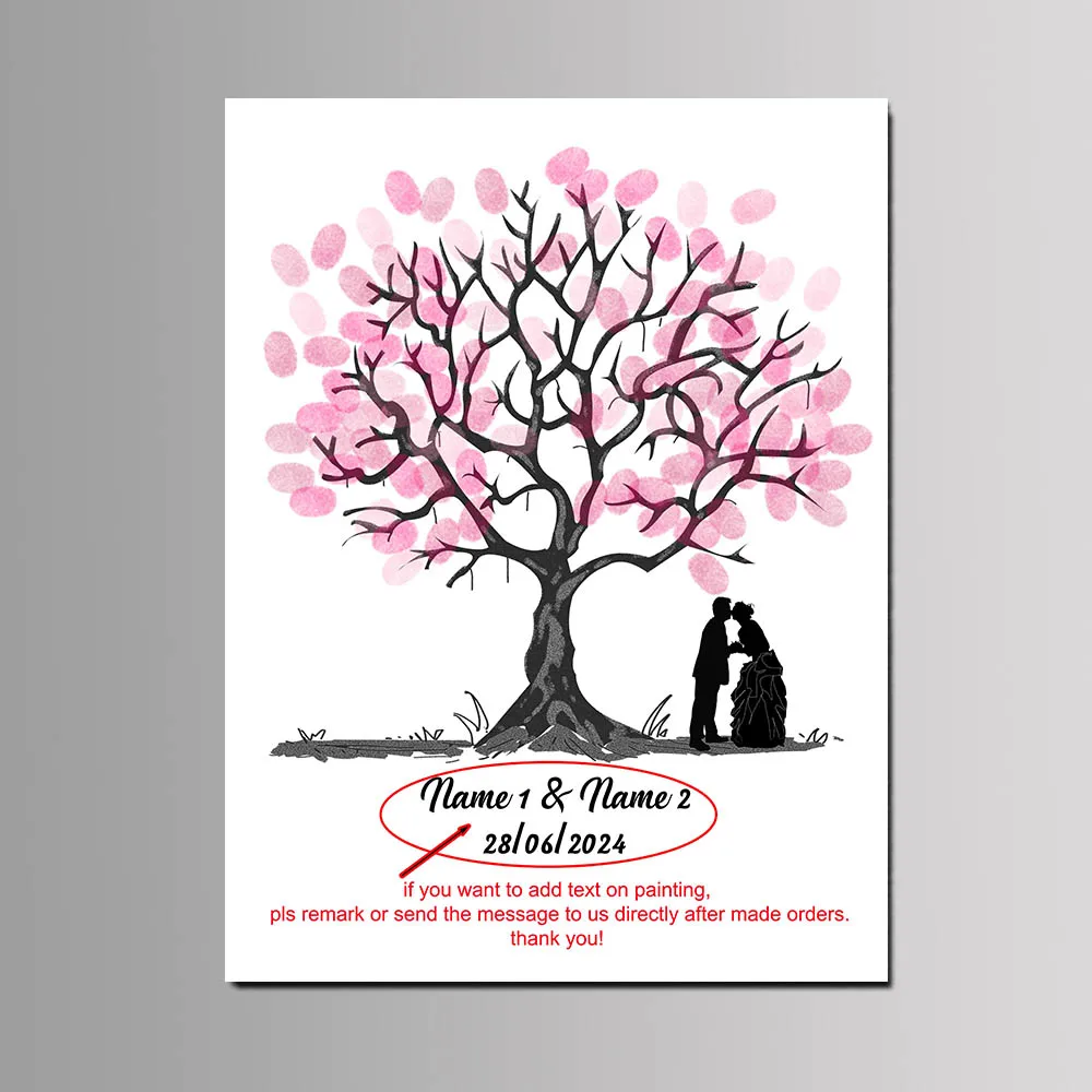 Europe Wedding Events Party Decor DIY Unframed Canvas Painting With Ink Name Date Fingerprint Tree Guest Signature Book