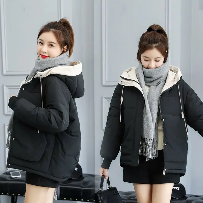 2023 New Down Padded Jacket Short Bread Padded Jacket Student Ladies Loose Winter Solid Color Padded Preppy Style Coat