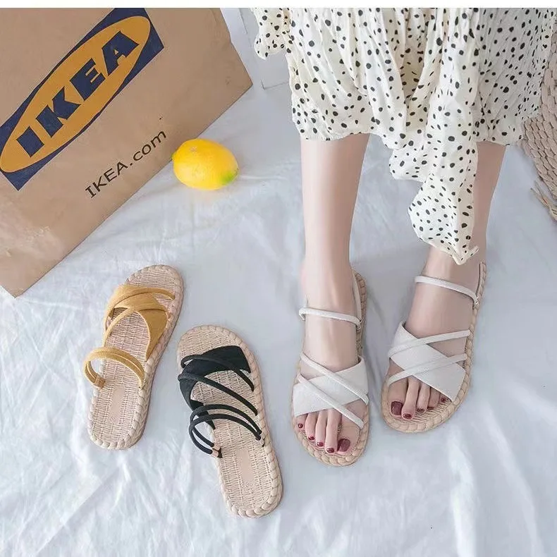 Summer Shoes Woman Sandals Flat Sandalias Mujer Thin Strips Gladiator Beach Sandals Ladies Flip Flops Slides 2023
