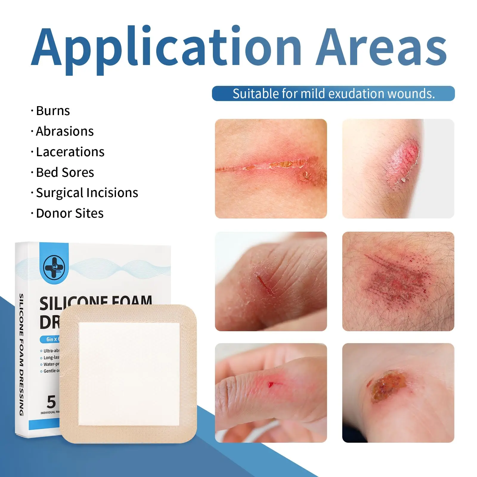 Silicone Foam Dressing with Border 4''x4'' 10 Pack Waterproof Wound Care Bandage High Absorbent Pad for Bed Sores wound bandage medical wound dressing