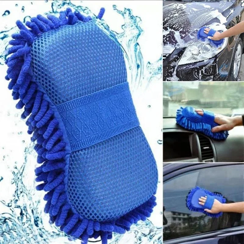 Microfiber Car Gloves 2 in1 Car Wash Gloves Super Soft Fine Fiber Car Wash Glove Sponge Large Size Cleaning Tool Chenille Coral Sponge