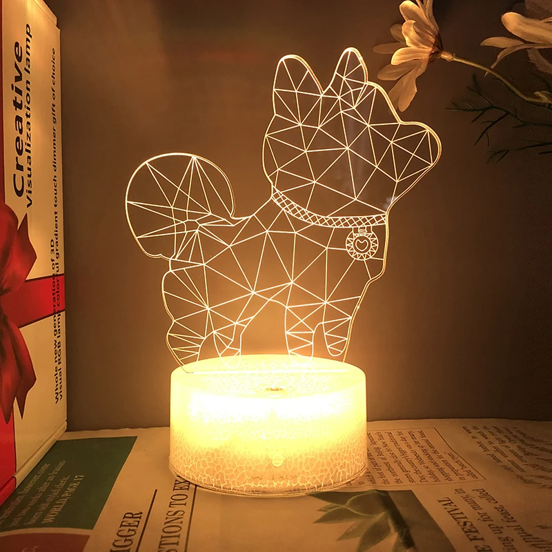 

Ночники с подсветкой в виде собаки, цветные перезаряжаемые акриловые светодиодные светильники для сна, прикроватный столик для спальни, Прямая поставка