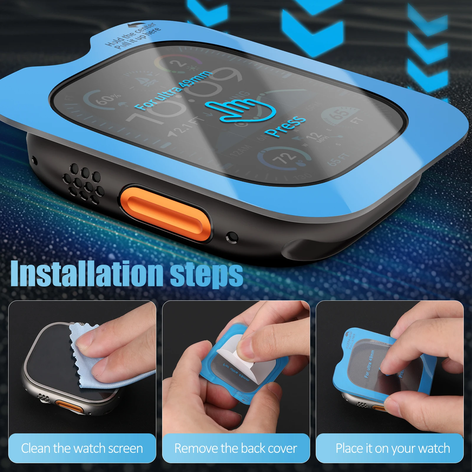 Waterproof Auto-Alignment Tempered Glass Screen Protector for Apple Watch Ultra 49mm