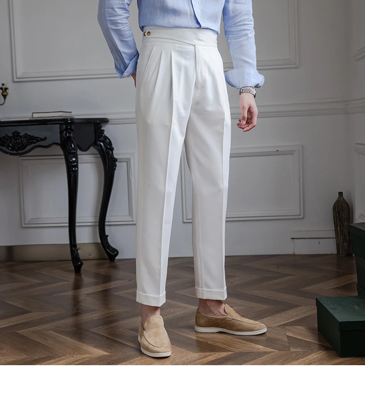 Pendler Gentleman's All-Match Sommer personalisierte Freizeithose italienischen Stil hohe Taille gerade Hose Retro trendige Männer – Detail 7