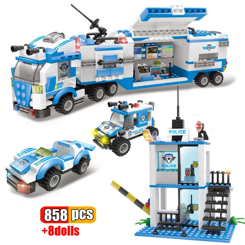 

City Police Station Car Building Blocks SWAT Policeman Mobile Command Vehicle Truck Education Bricks Toys For Children Boys Gift