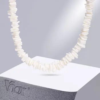Vnox 남성용 불규칙 쉘 목걸이, 보헤미아 에티닉 천연 사각형 쉘 구슬 체인 목걸이, 여름 휴가 초커