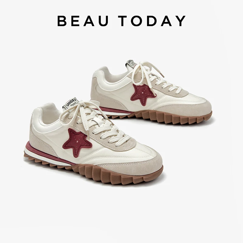 

BEAUTODAY Fashion Sneakers Women Pig Suede Mixed Colors Stars Design Lace-up 2023 New Arrivals Ladies Shoes Handmade 29825S