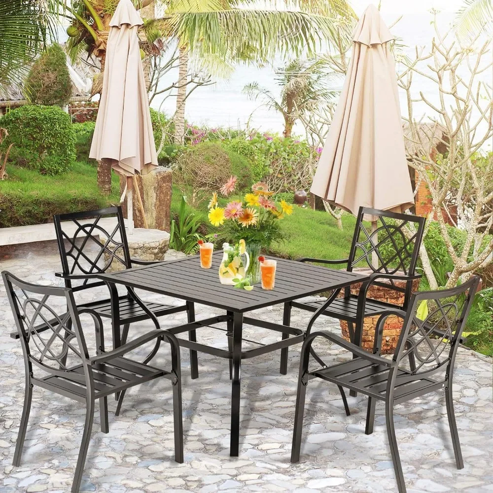 Wrought Iron Outdoor Dining Chairs 300 Lbs Patio Metal Stackable Chair with Armrest for Backyard Garden Poolside