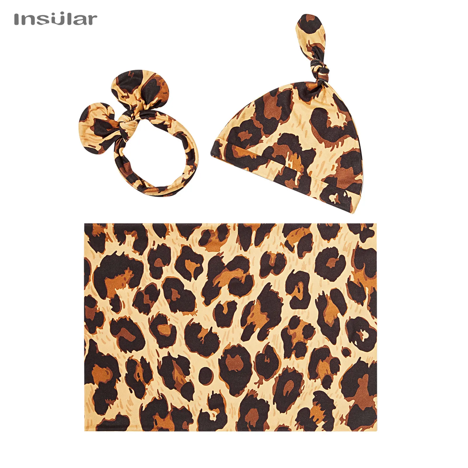 Insular 3pc Newborn Printed Scarf Fetal Cap Hair Band Baby Printed Scarf Baby Swaddling Towel Set Baby Wrapping Swaddle Blanket 4