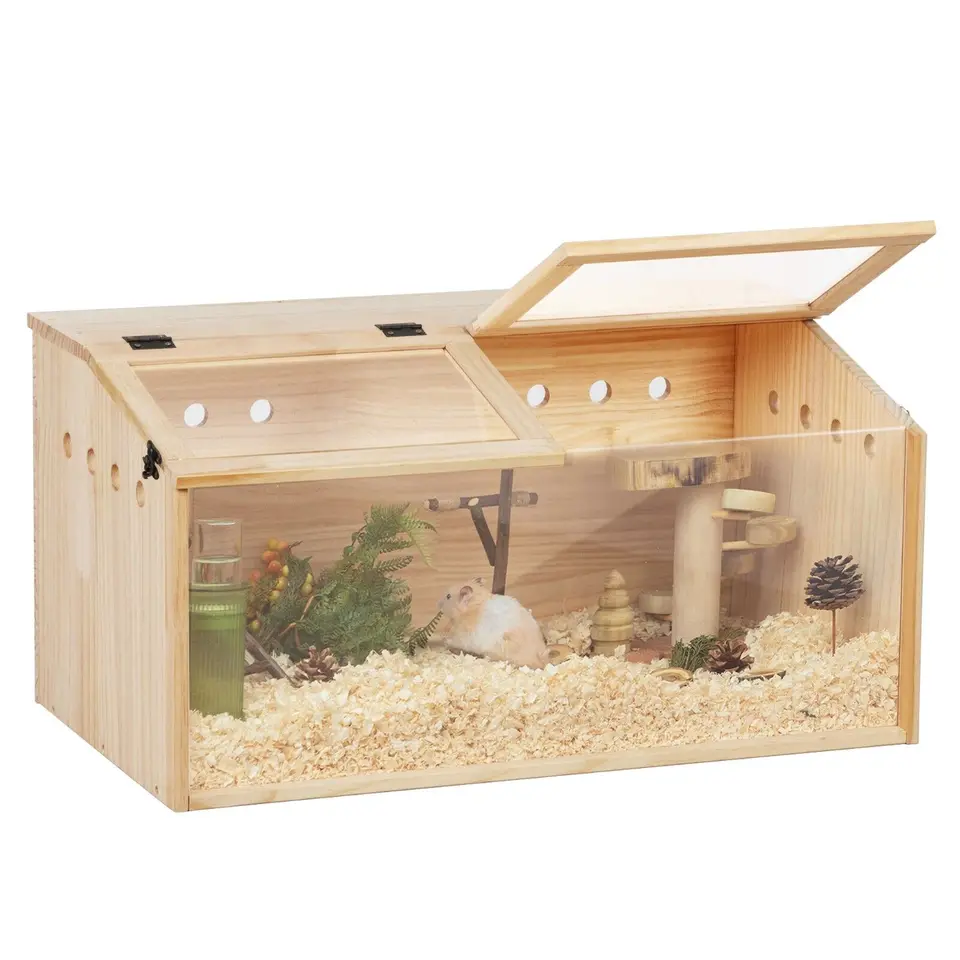 Spacious Wooden Hamster Cage with Openable Top