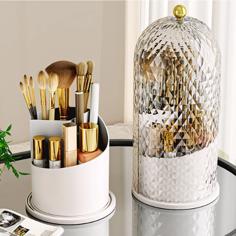 360° Rotating Makeup Brush Storage Container Dustproof Divider Desktop Makeup Storage Box Lipstick Eyebrow Pencil Holder 2