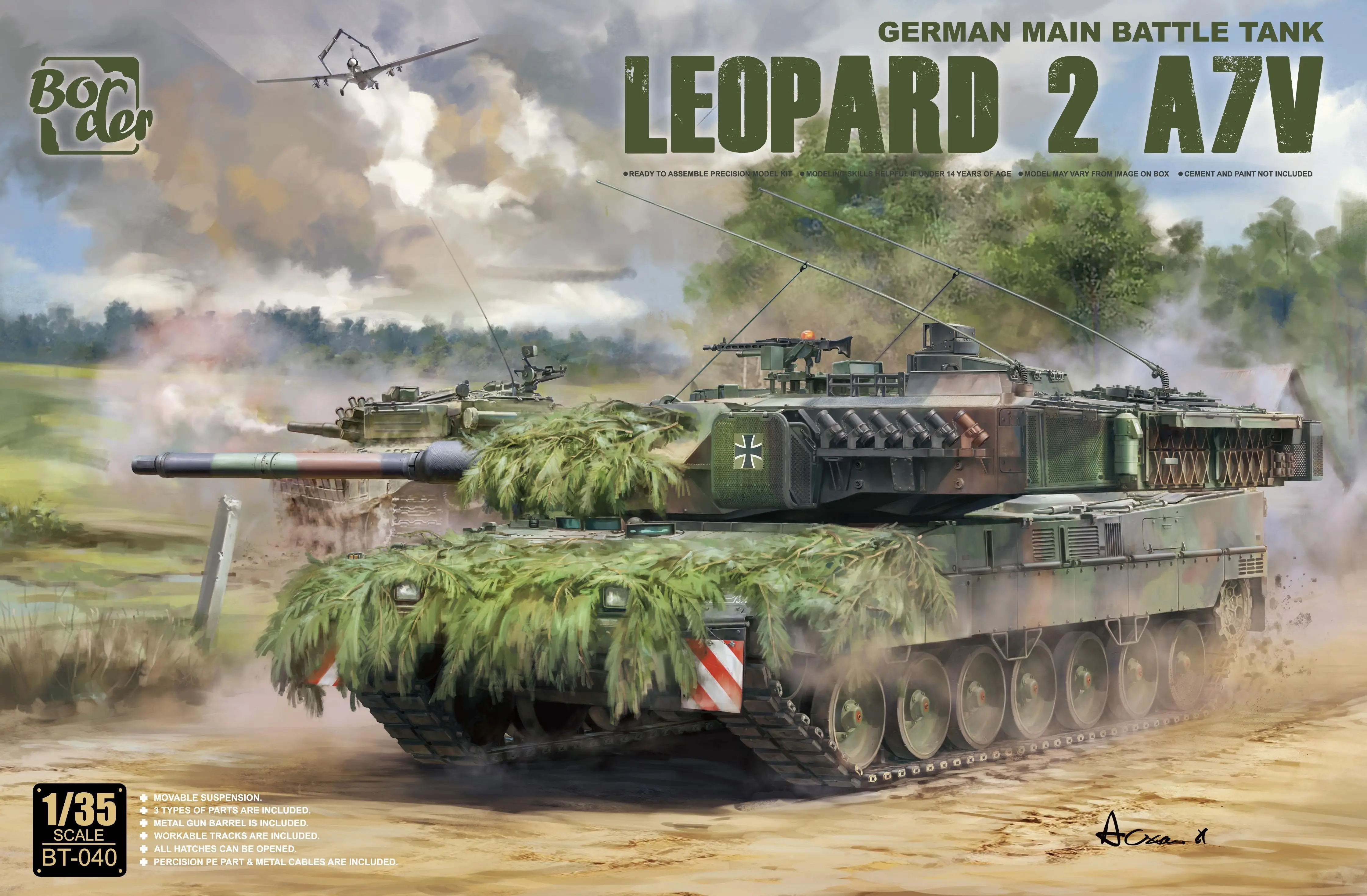 Border Bt-040 1/35 Scala German Leopard 2 A7V Main Battle Tank Model Kit