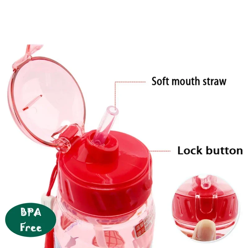 Disney Kawaii Water Bottle with Straw BPA Free Lovely Super Wings Items Drinkware Cute Water Bottles Cup