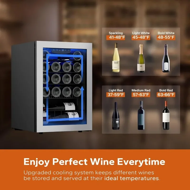 Ca'Lefort Wine Fridge, 20 Bottles Wine Cooler with Digital 38-65℉ Temper Control, Wine Cooler Refrigerator Freestanding 4