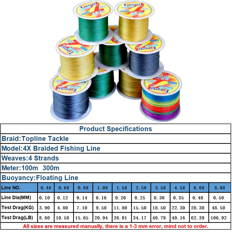 100M 300M Braid Line Fishing Lines Multifilament String 3.9Kg-48.5Kg  Strength Test Maninline For Sream Fishing
