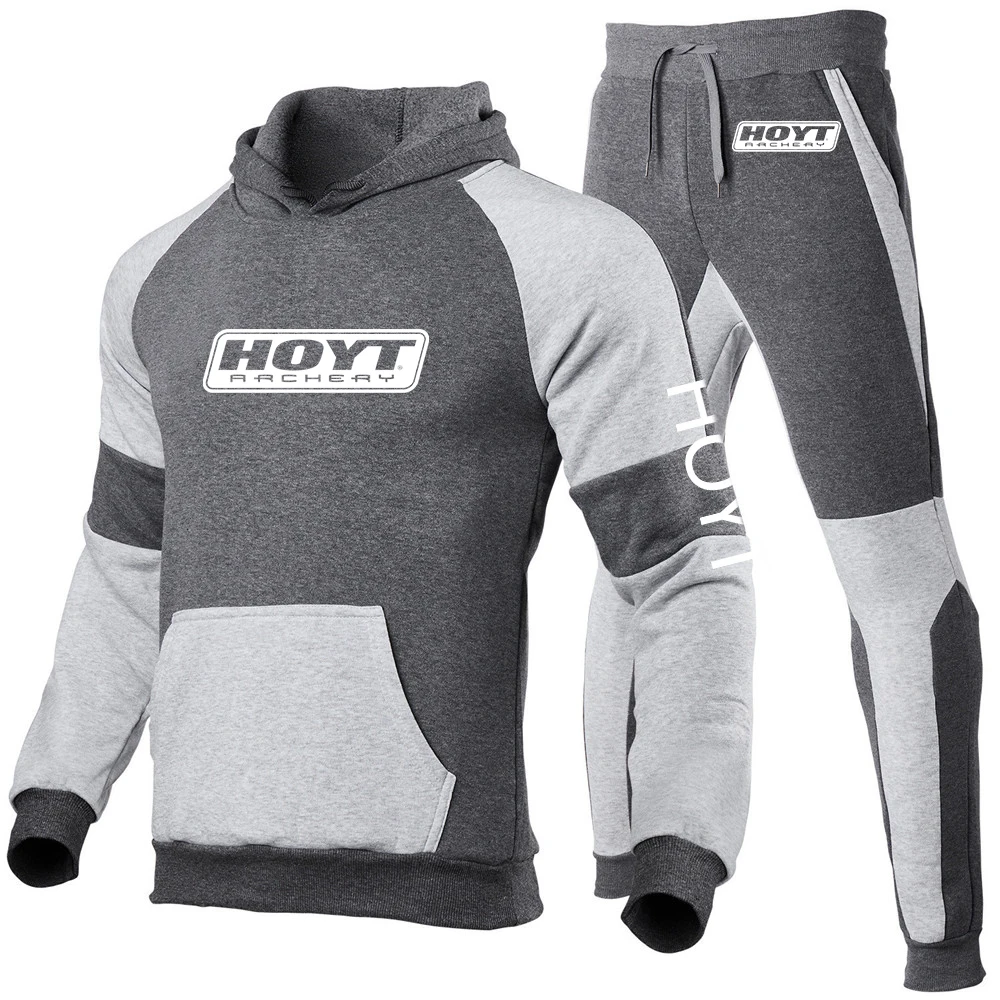 2023 Men New Hoyt Archery Sweatpant Set Tracksuit Hoode+Pant Pullover Hoodie Sportwear Comfortable Casual Clothes