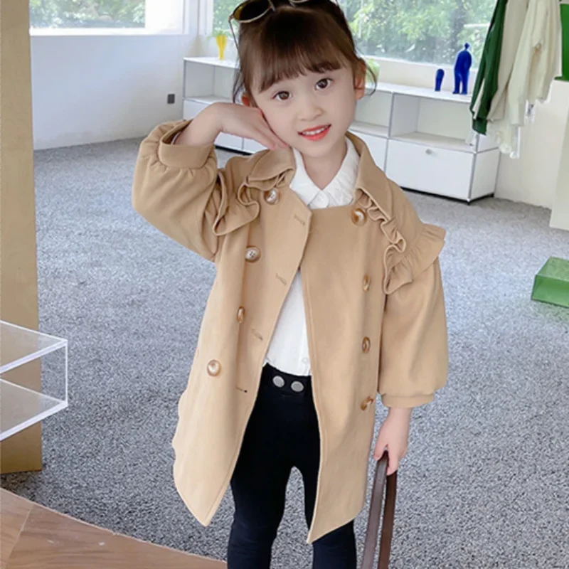

Girls Coat Windbreak Jacket Cotton Outwear 2023 Khaki Spring Autumn Outdoor Kids Windproof Children's Clothing