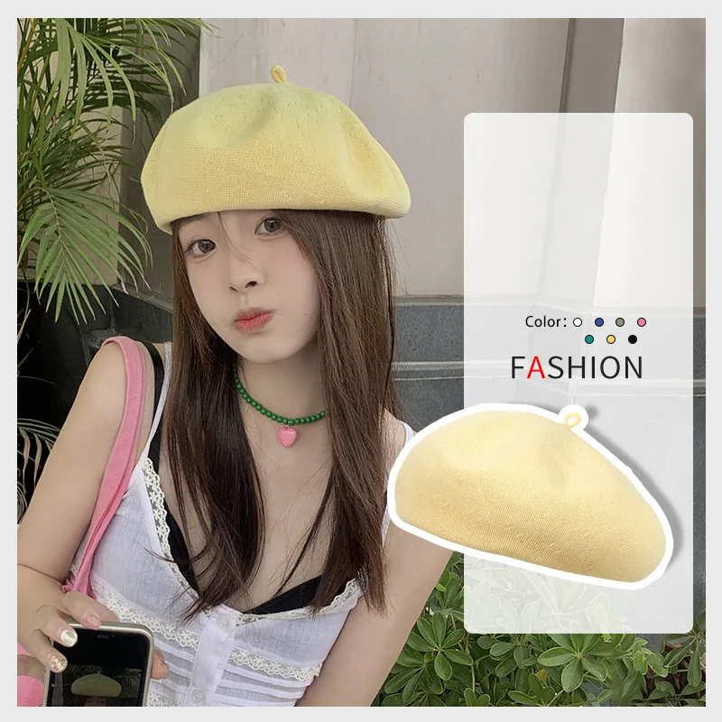 

Fashion Women Cream Colours Linen Beret Cotton Thread Breathable Lightweight Painter's Hat Fashion Lucky Ring Hat Free Shipping