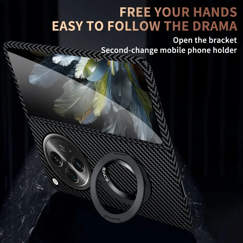 Carbon Fiber Pattern Armor Case with Magsafe Wireless Support and Metal Ring Holder
