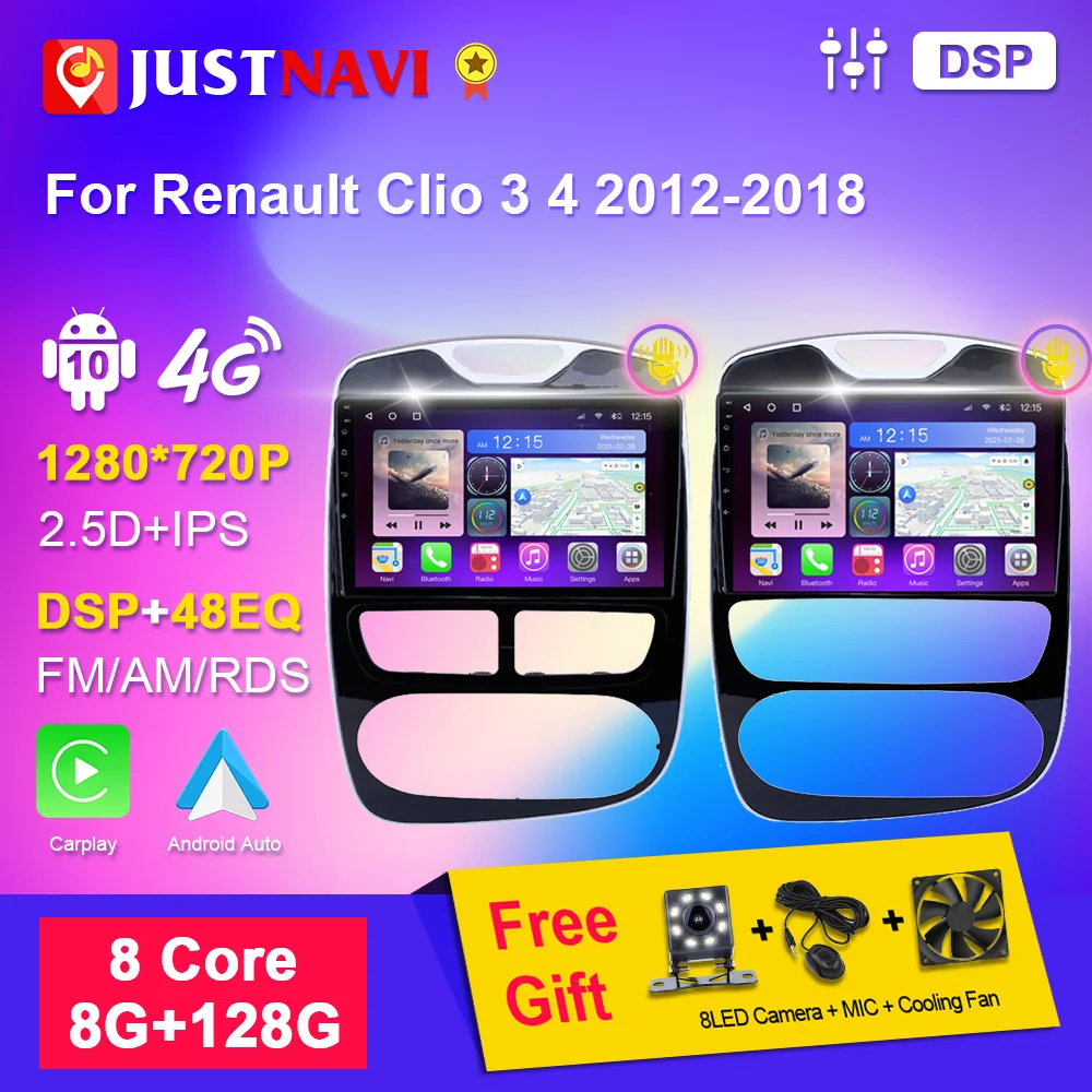 JUSTNAVI 2 Din Car Multimedia For Renault Clio 4 2012 2013 2014 2015 2016  2017 2018 Player Stereo Video GPS Carplay Autoradio